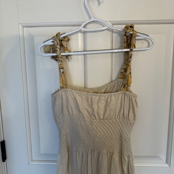 Free People Santorini Ecru Linen Maxi Dress with Ribbon Tie Straps 45097 - Picture 9 of 13